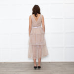 Self-Portrait Tan Grid SequinTiered Midi Dress