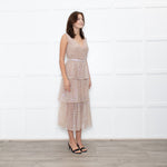 Self-Portrait Tan Grid SequinTiered Midi Dress