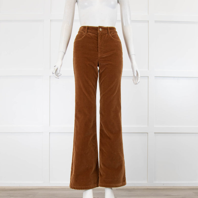 Nili Lotan Rust Brown Velvet Bootleg Trousers