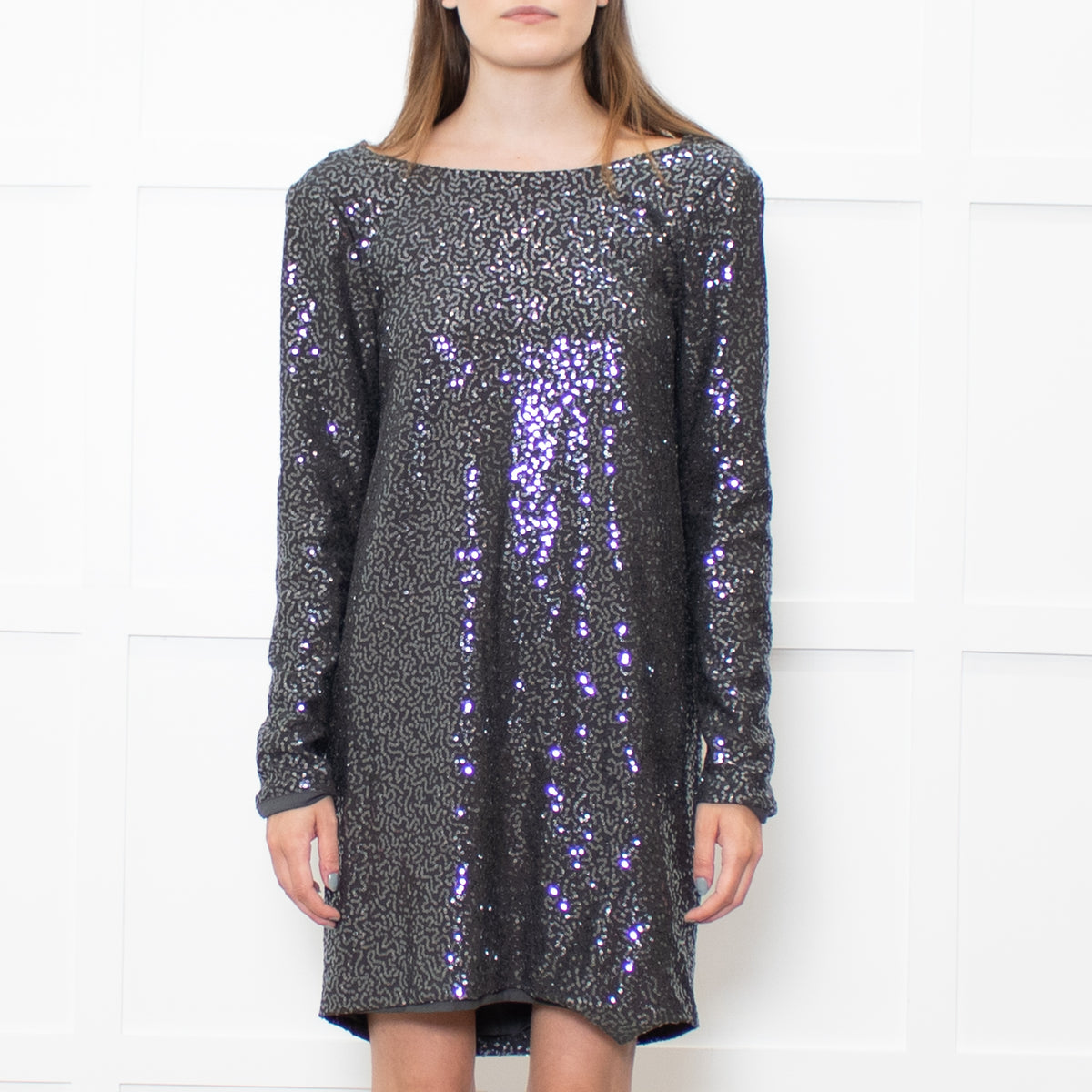 Tibi Grey Sequinned Dropped Back Tunic Dress