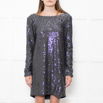 Tibi Grey Sequinned Dropped Back Tunic Dress