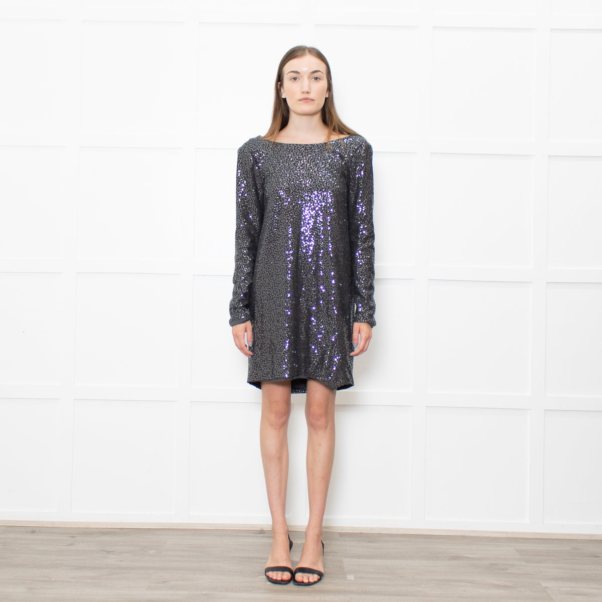 Tibi Grey Sequinned Dropped Back Tunic Dress