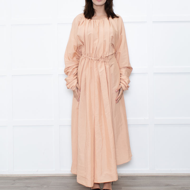 Jil Sander Peach Long Gathered Sleeve And Waist Dress