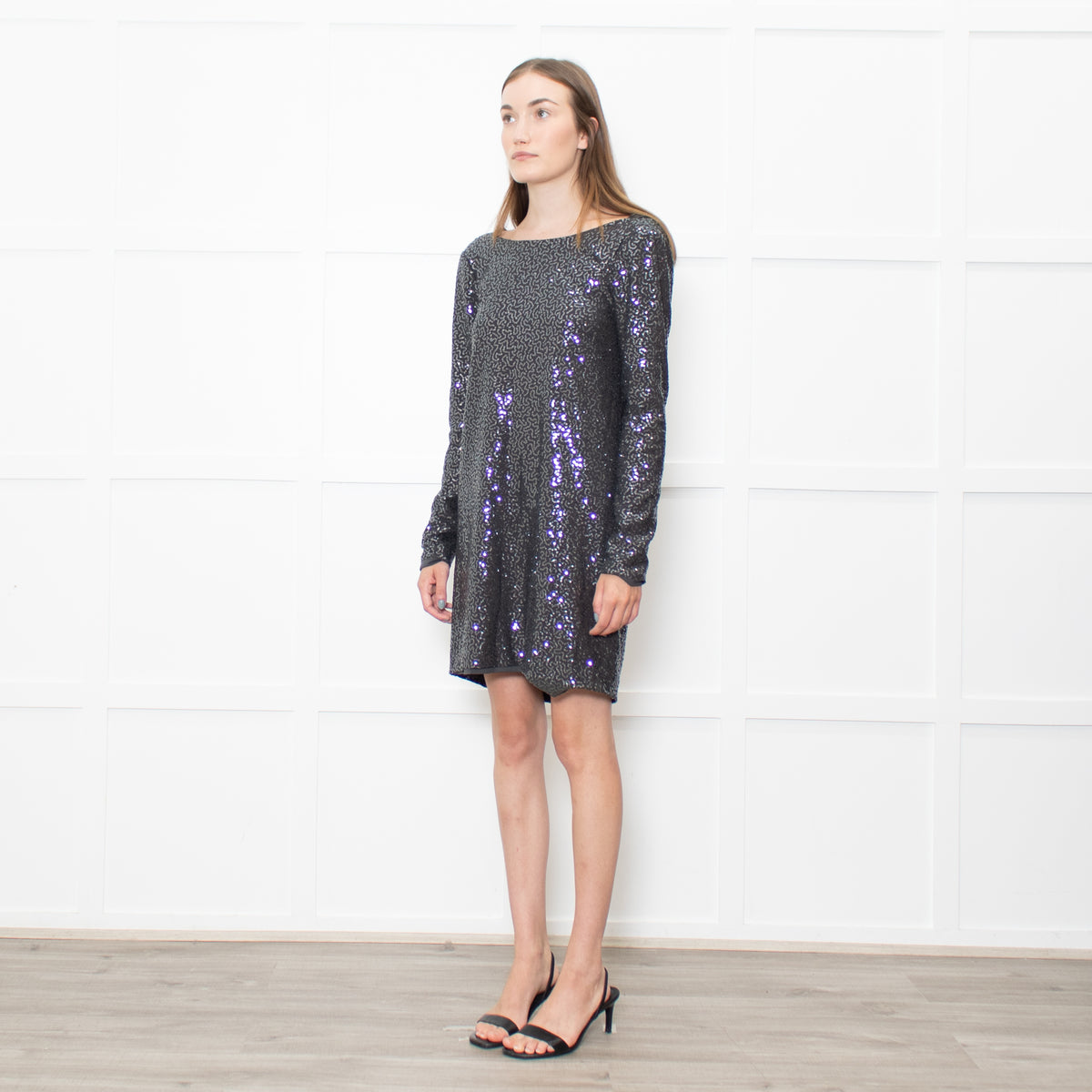 Tibi Grey Sequinned Dropped Back Tunic Dress