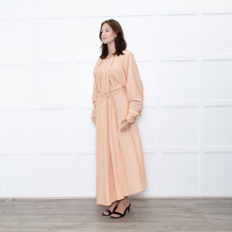 Jil Sander Peach Long Gathered Sleeve And Waist Dress