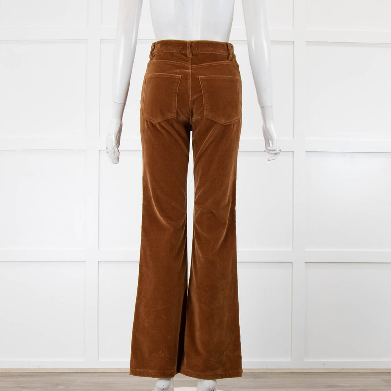 Nili Lotan Rust Brown Velvet Bootleg Trousers