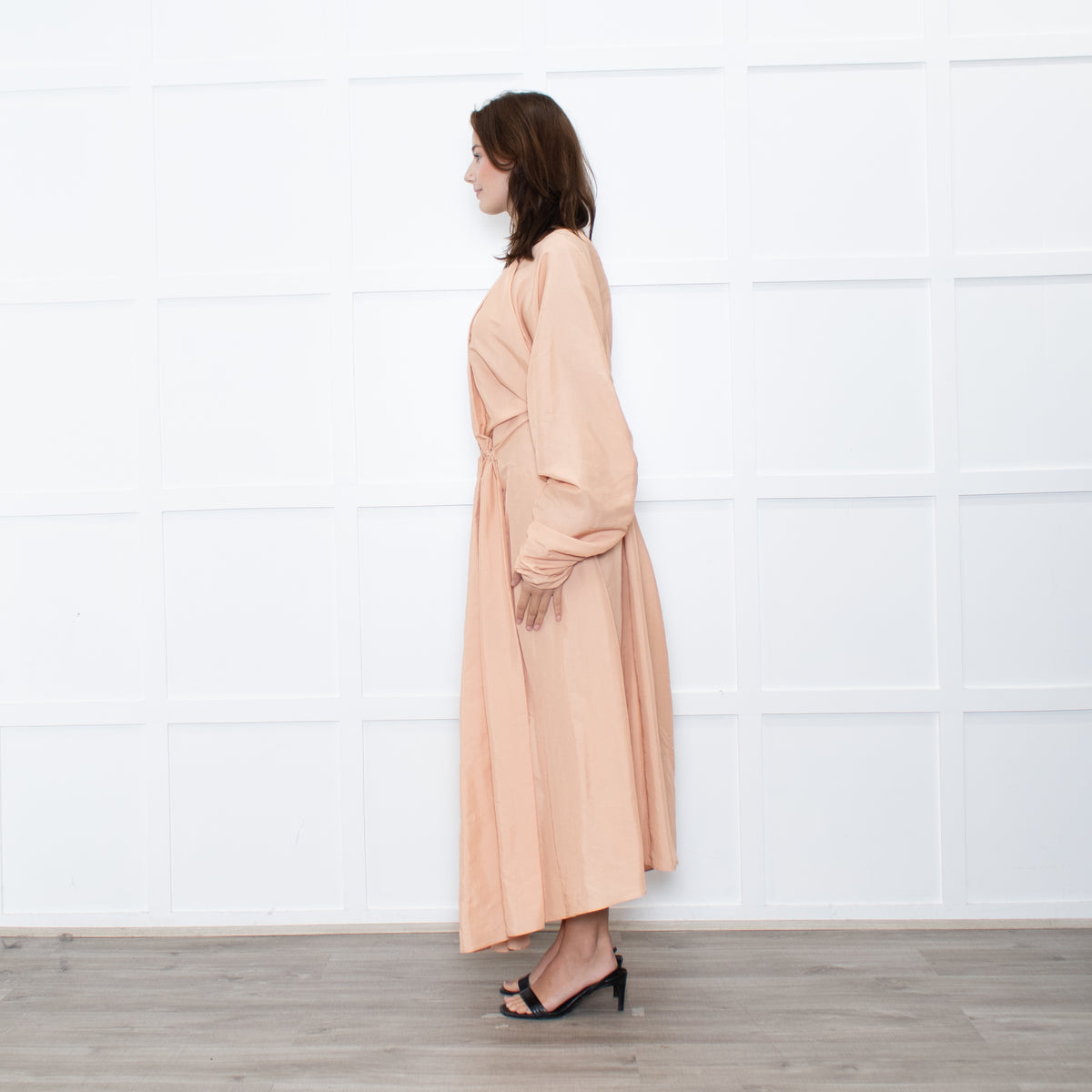 Jil Sander Peach Long Gathered Sleeve And Waist Dress