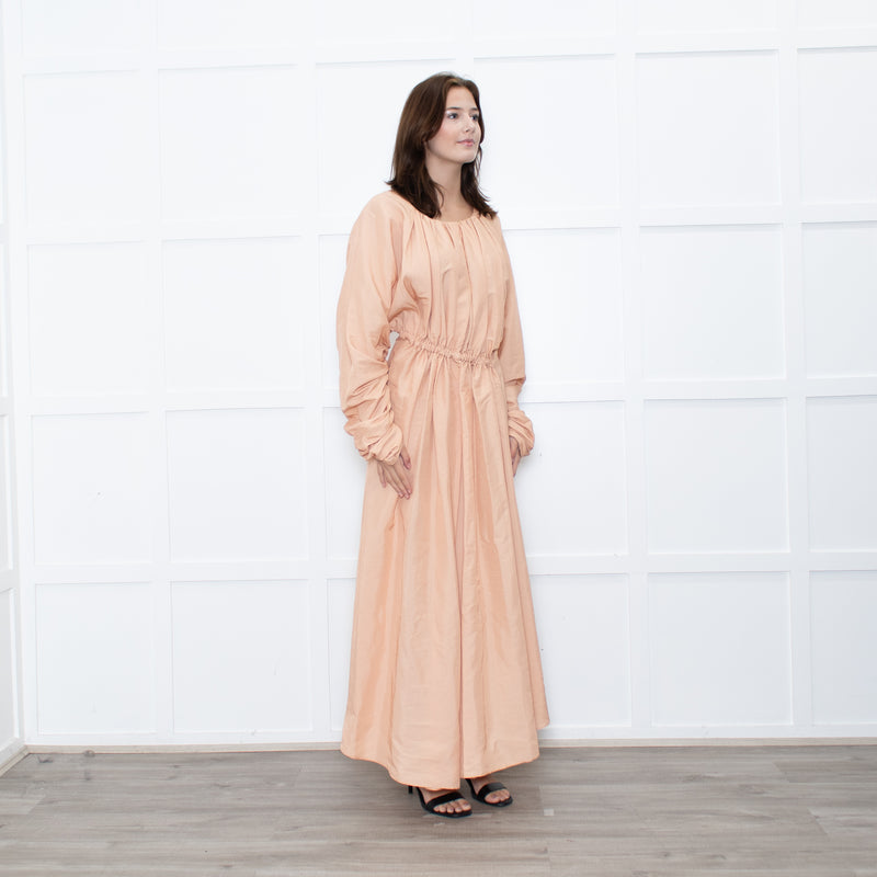 Jil Sander Peach Long Gathered Sleeve And Waist Dress