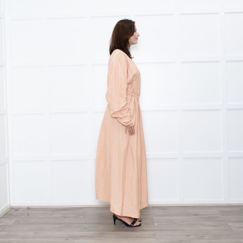Jil Sander Peach Long Gathered Sleeve And Waist Dress