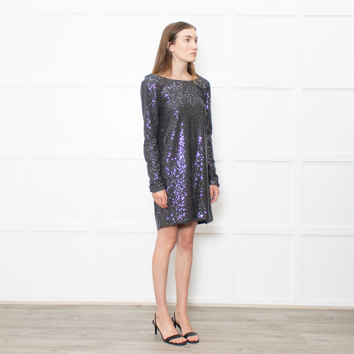 Tibi Grey Sequinned Dropped Back Tunic Dress
