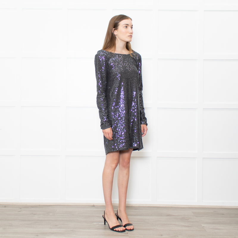 Tibi Grey Sequinned Dropped Back Tunic Dress