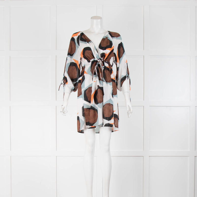 Diane Von Furstenberg White Brown Cotton Tunic Dress