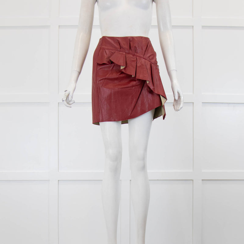 Isabel Marant Etoile Red Faux Leather Ruffle Mini Skirt