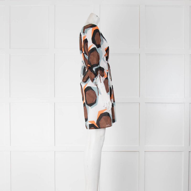 Diane Von Furstenberg White Brown Cotton Tunic Dress