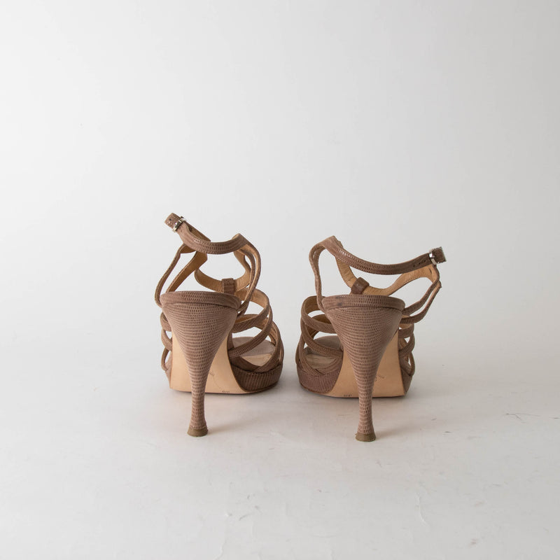 Unutzer Beige Snakeskin Effect Strappy Sandals