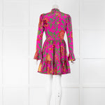 La Double J Pink Green Floral Frill Detail Long Sleeve Dress