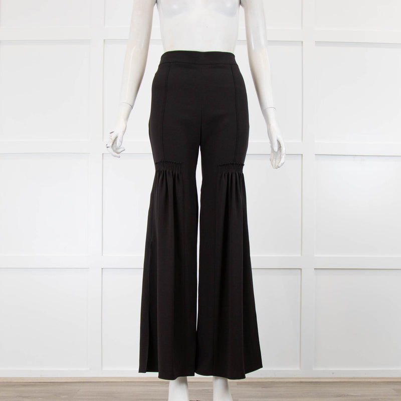 Chloe Black Flared Ruched Knee Detail Trousers