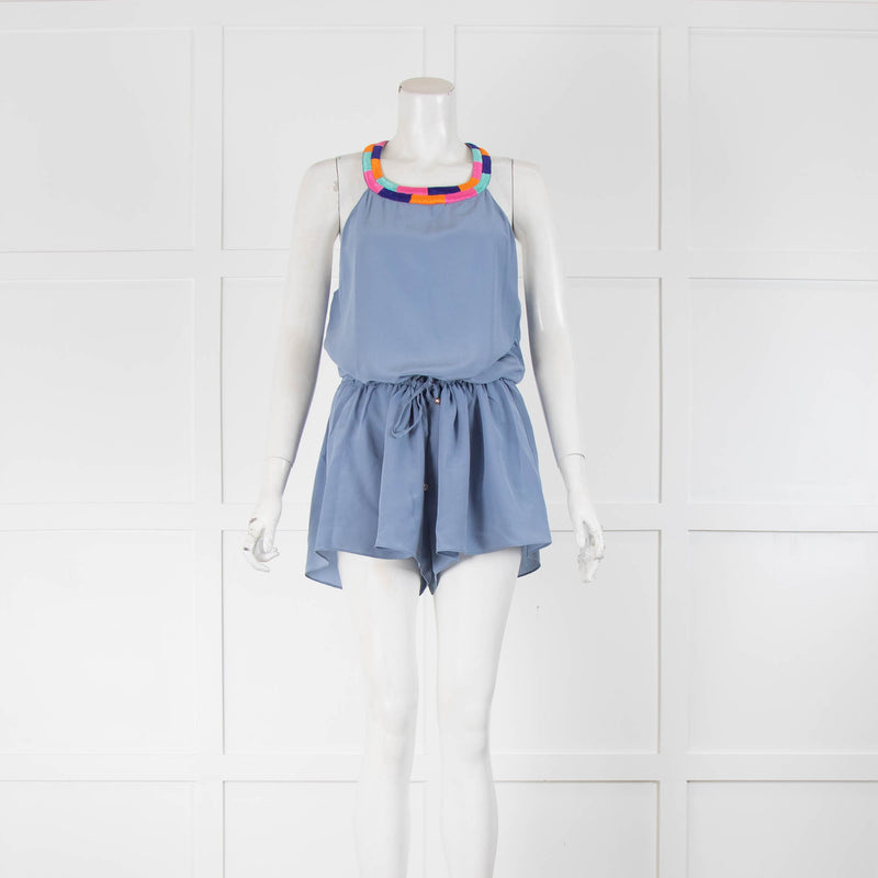 Lazul Blue Silk Sleeveless Playsuit