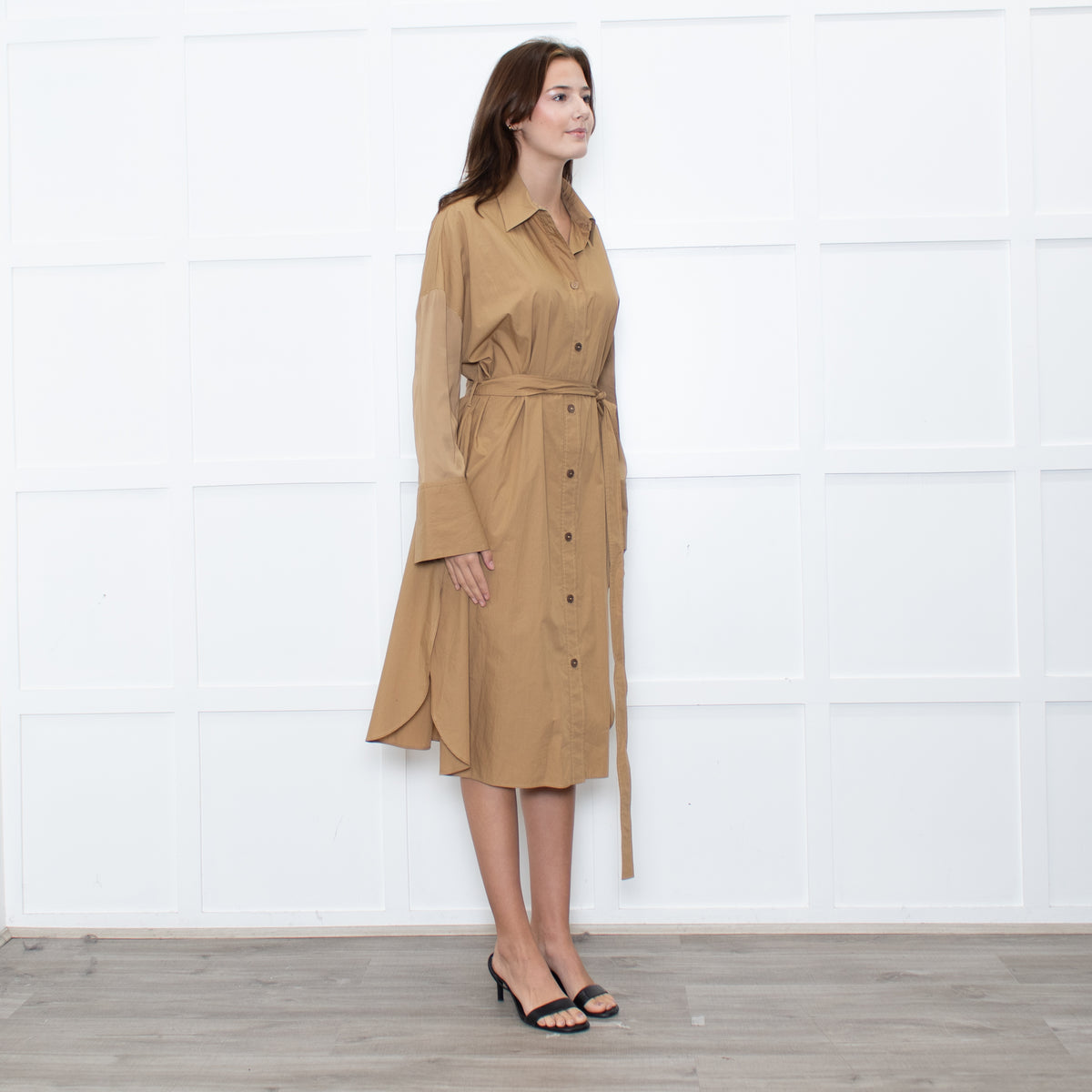 Joseph Camel Darwin Belted Shirt Dress