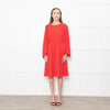 Mikael Aghal Red Fluted Sleeves Midi Dress