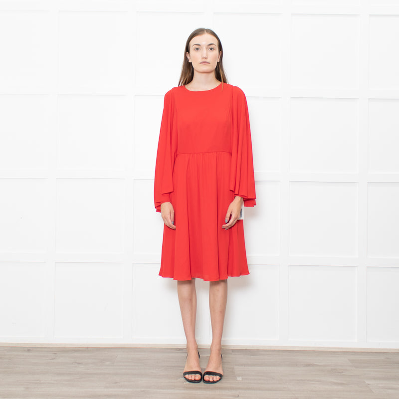 Mikael Aghal Red Fluted Sleeves Midi Dress