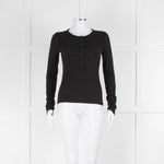 Rag & Bone Black Thin Rib Knit Button Long Slv Top