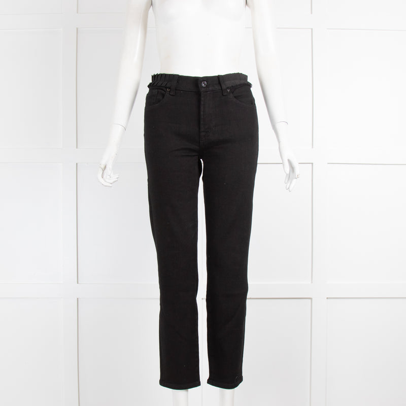 7 For All Mankind Black Grosgrain Frill Waist Jeans