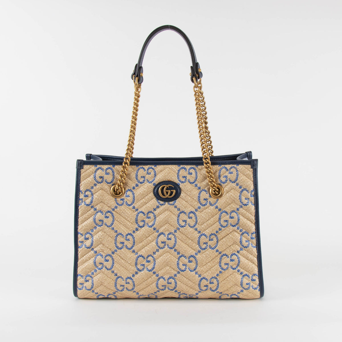 Gucci GG Marmont Leather-Trim Monogrammed Woven Tote