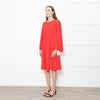 Mikael Aghal Red Fluted Sleeves Midi Dress