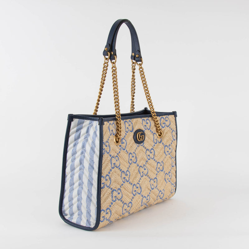 Gucci GG Marmont Leather-Trim Monogrammed Woven Tote