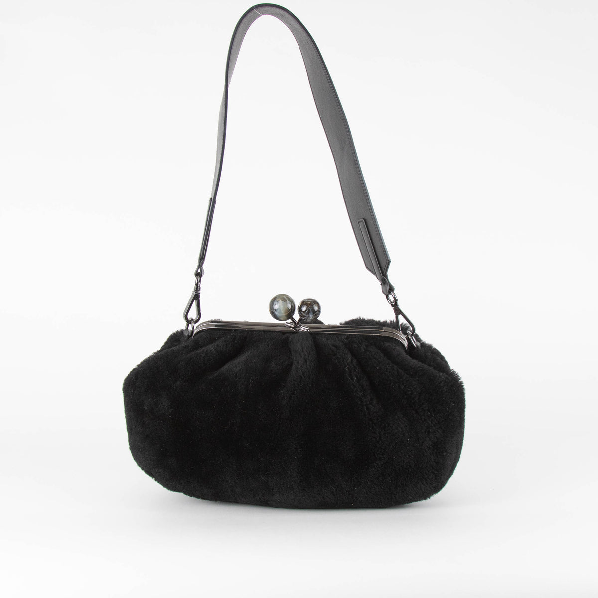 Weekend Max Mara Pasticcino Black Faux Fur Bag With Extra Chain Strap