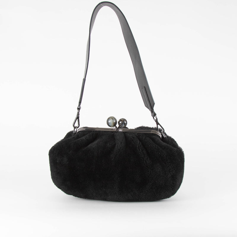 Weekend Max Mara Pasticcino Black Faux Fur Bag With Extra Chain Strap