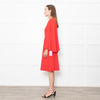 Mikael Aghal Red Fluted Sleeves Midi Dress