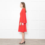 Mikael Aghal Red Fluted Sleeves Midi Dress