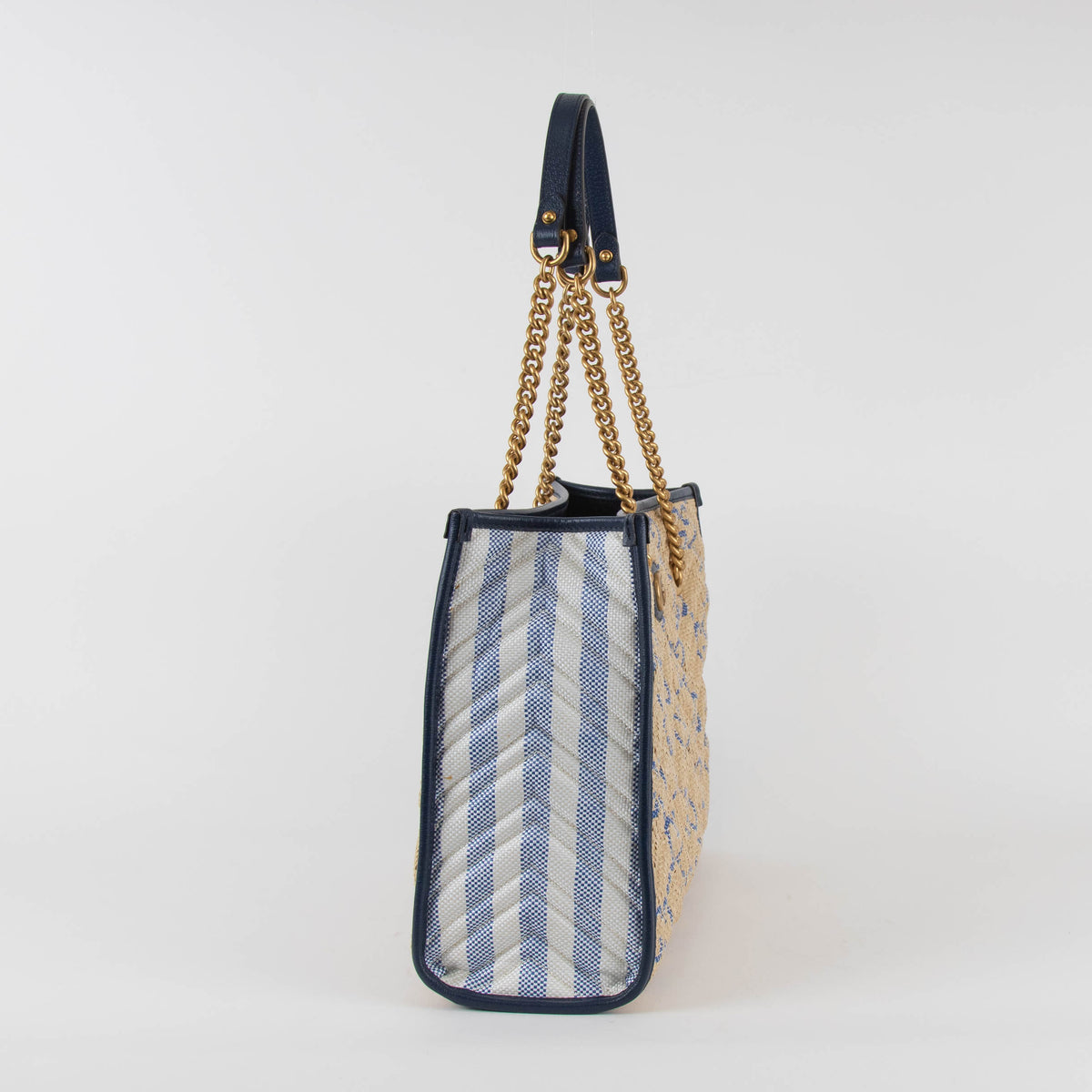 Gucci GG Marmont Leather-Trim Monogrammed Woven Tote