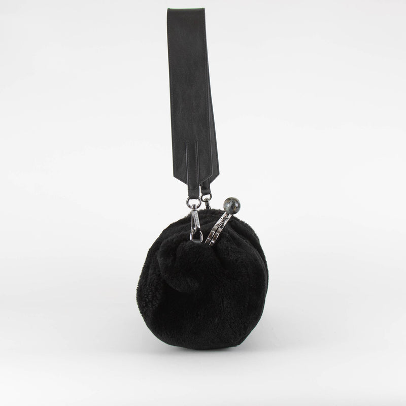 Weekend Max Mara Pasticcino Black Faux Fur Bag With Extra Chain Strap