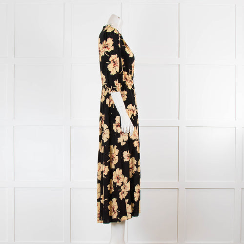 Ba&sh Frilled Collar Floral Midi Dress