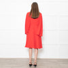 Mikael Aghal Red Fluted Sleeves Midi Dress