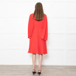Mikael Aghal Red Fluted Sleeves Midi Dress