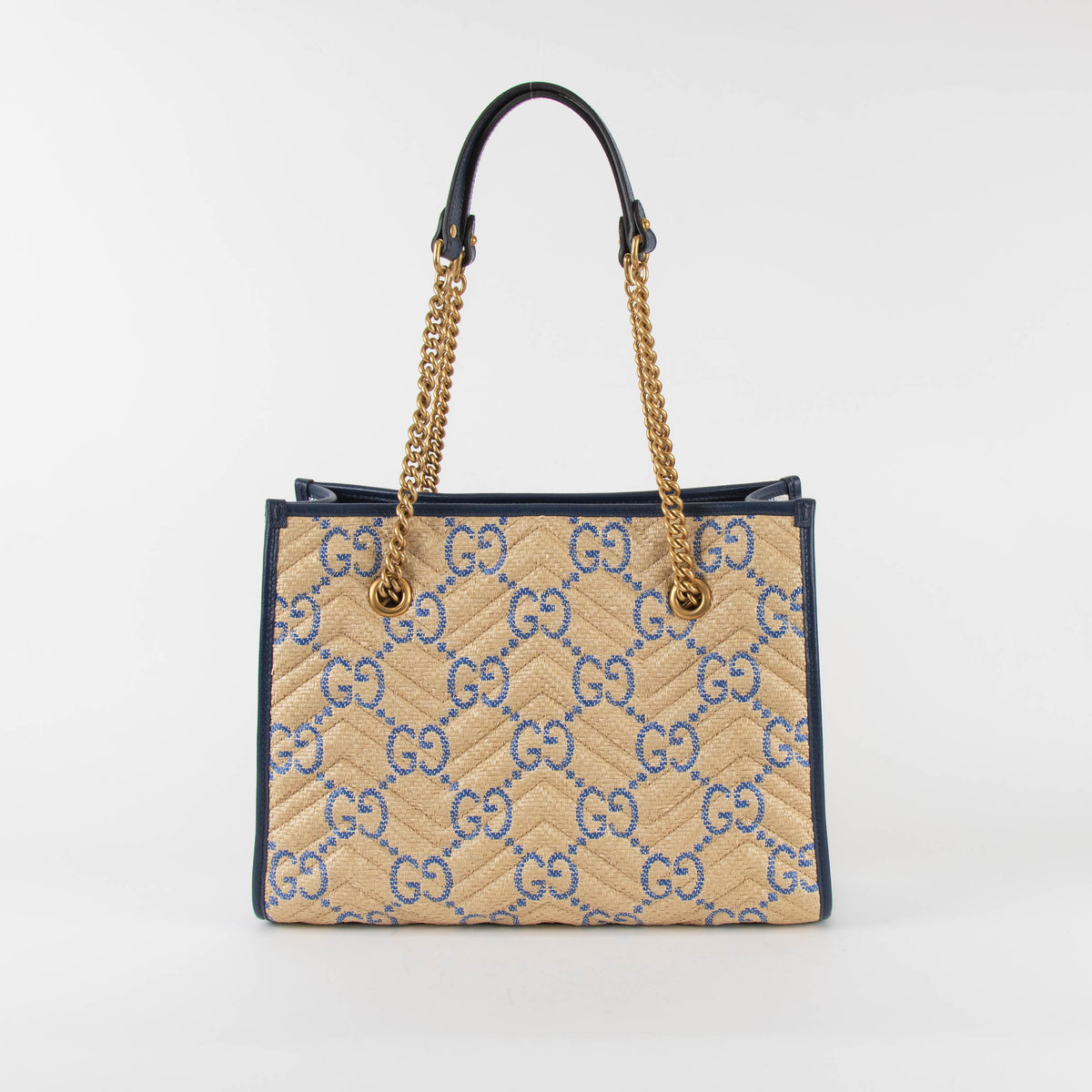 Gucci GG Marmont Leather-Trim Monogrammed Woven Tote