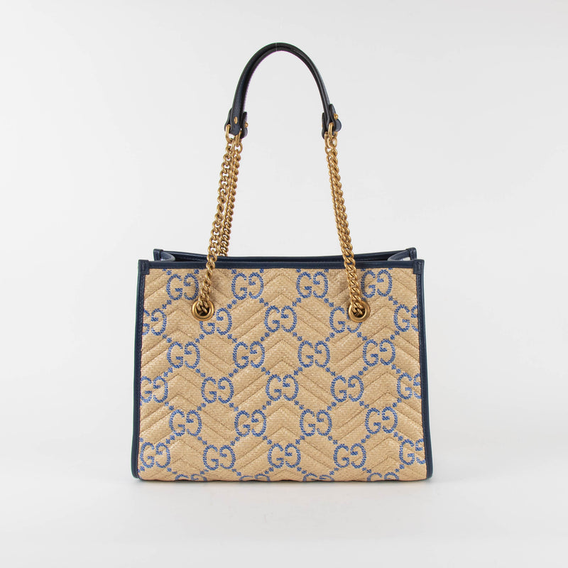 Gucci GG Marmont Leather-Trim Monogrammed Woven Tote
