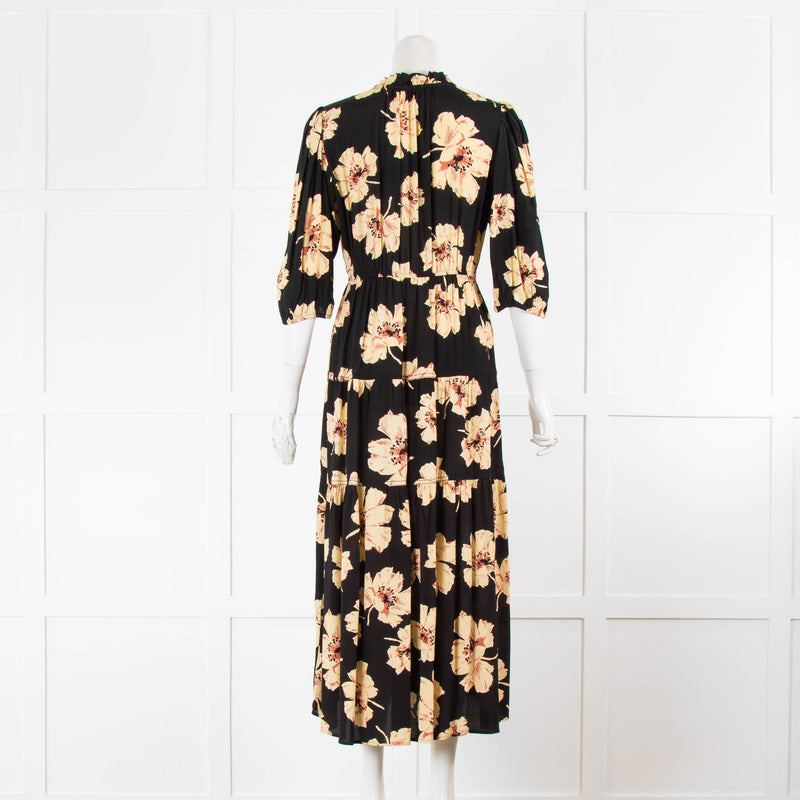 Ba&sh Frilled Collar Floral Midi Dress