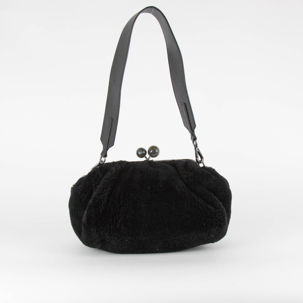 Weekend Max Mara Pasticcino Black Faux Fur Bag With Extra Chain Strap