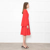 Mikael Aghal Red Fluted Sleeves Midi Dress