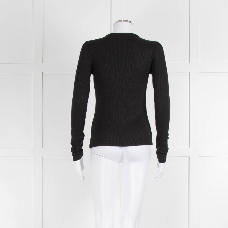 Rag & Bone Black Thin Rib Knit Button Long Slv Top