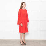 Mikael Aghal Red Fluted Sleeves Midi Dress