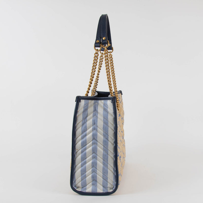 Gucci GG Marmont Leather-Trim Monogrammed Woven Tote