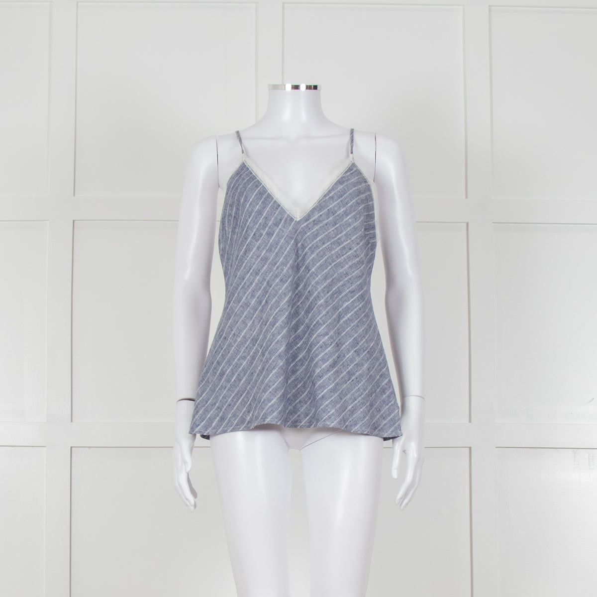 Gold Hawk Blue Striped White Lace Trim Cami