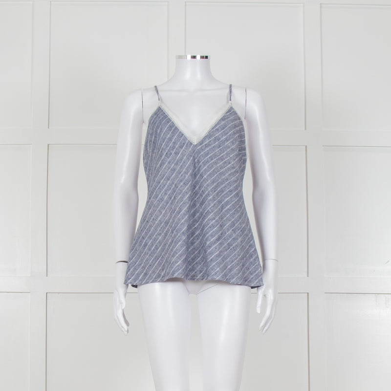 Gold Hawk Blue Striped White Lace Trim Cami