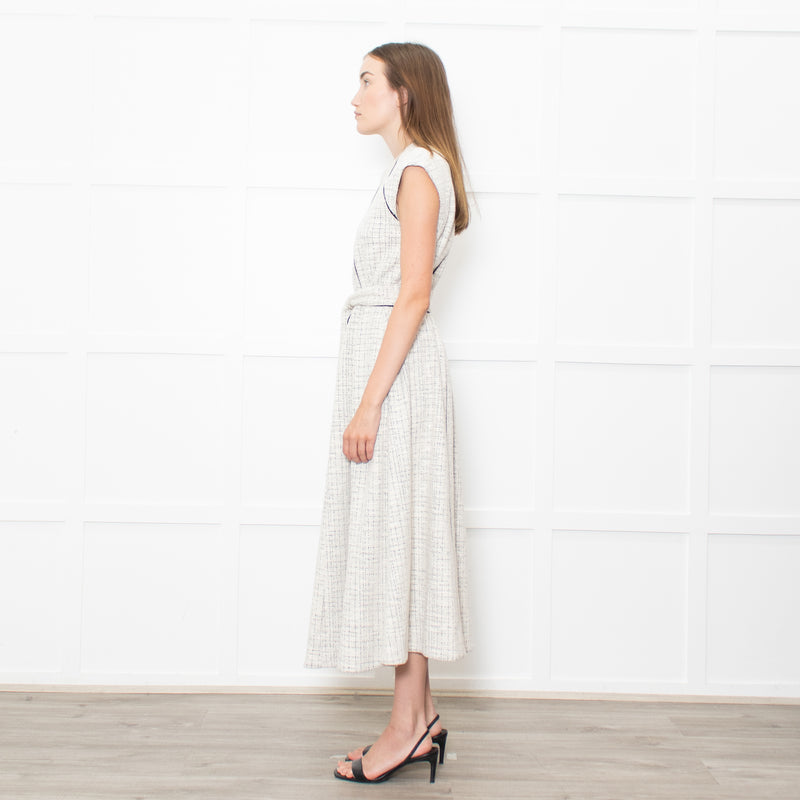 Me+Em Cream Black Piping Tweedy Sleeveless Belted Dress